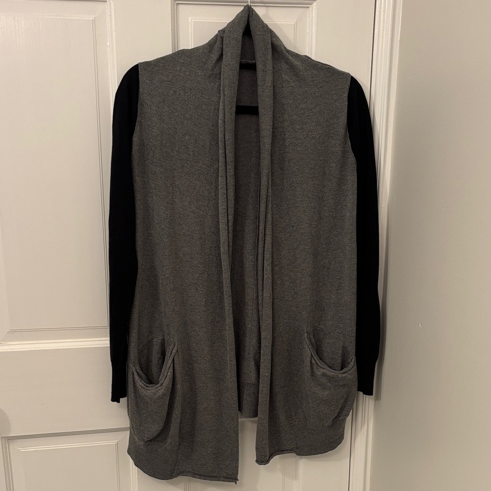 Gray and Black Open Front Cardigan
